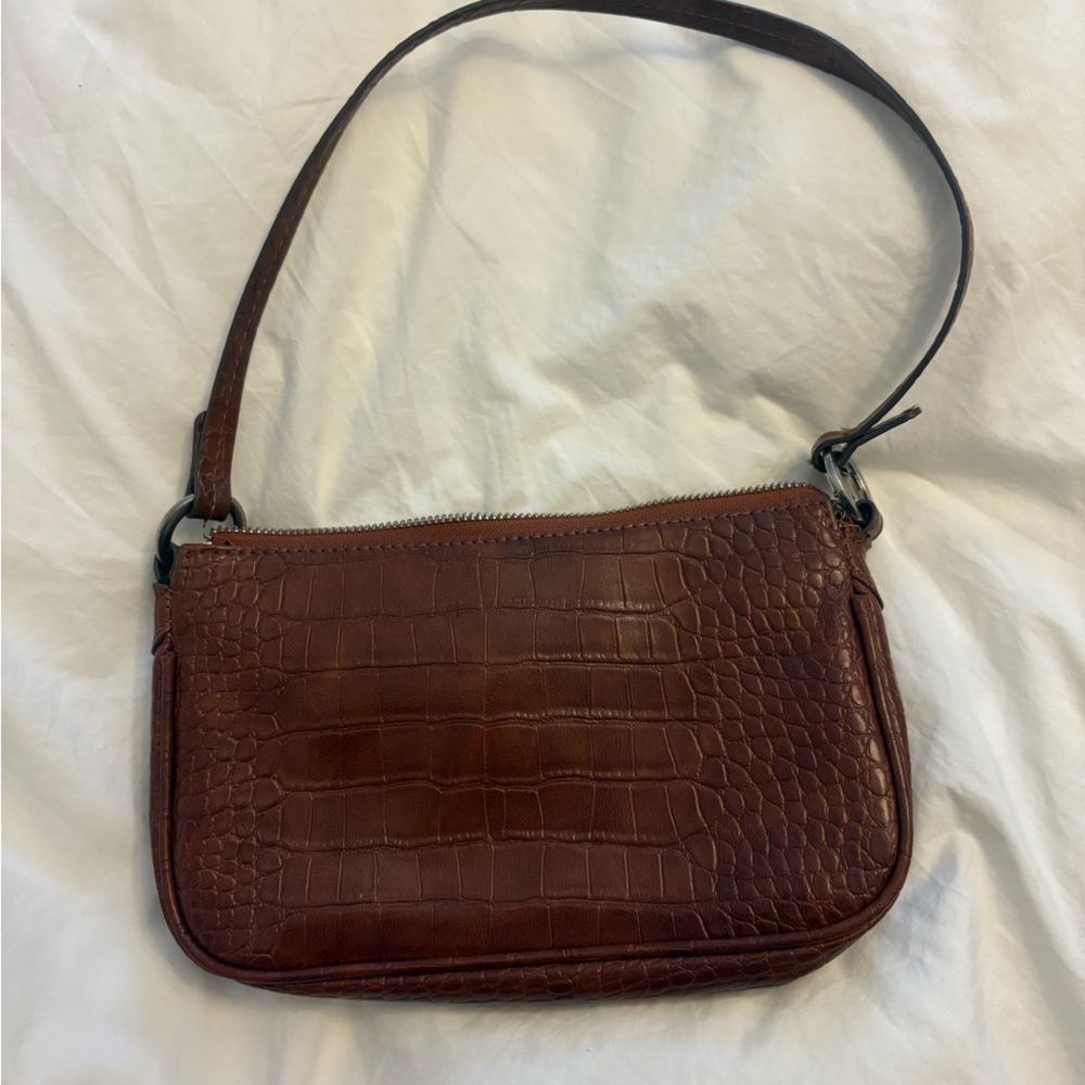 Mango Brown Faux Leather Croc Shoulder Bag